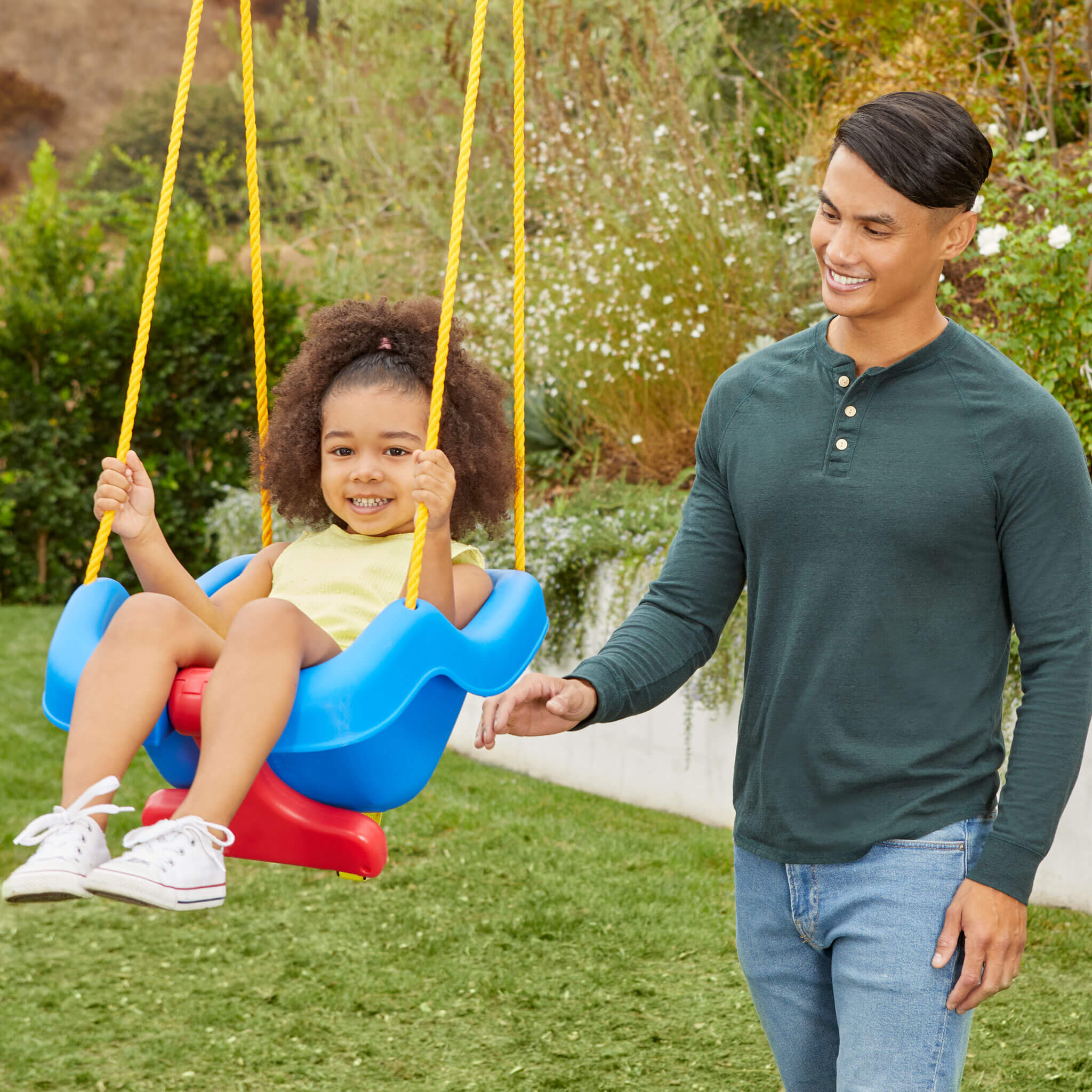 2-in-1 Snug 'n Secure™ Swing - Blue - Adjustable Swing with Rotating T-Bar and Straps Designed for Secure and Comfortable Swinging