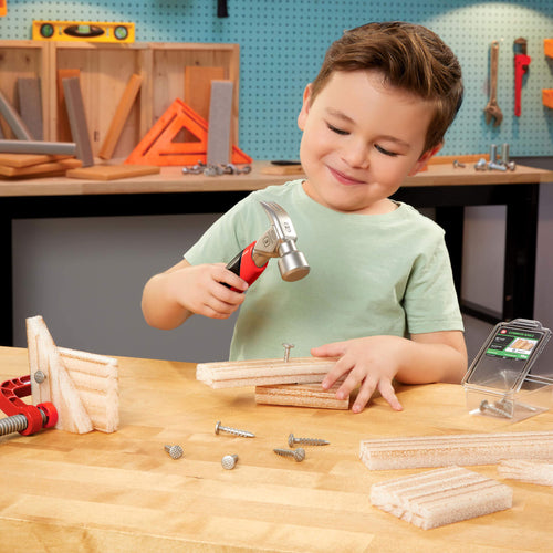 Creative Construction™ Hammer and Nail Set - Mess-Free Hammering Kit with Blueprint Projects Designed for Hands-On Building Without Sharp Pieces