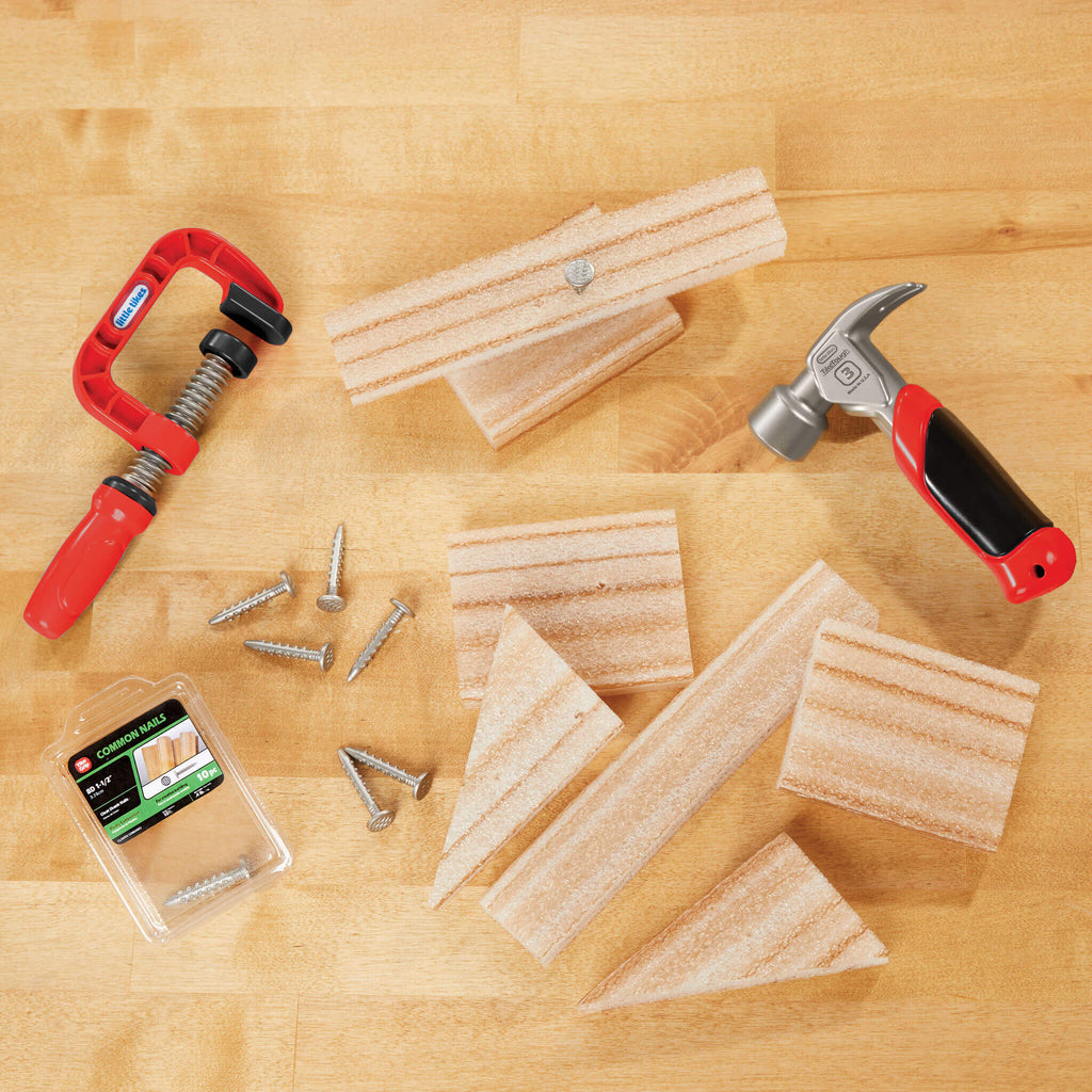 Creative Construction™ Hammer and Nail Set - Mess-Free Hammering Kit with Blueprint Projects Designed for Hands-On Building Without Sharp Pieces