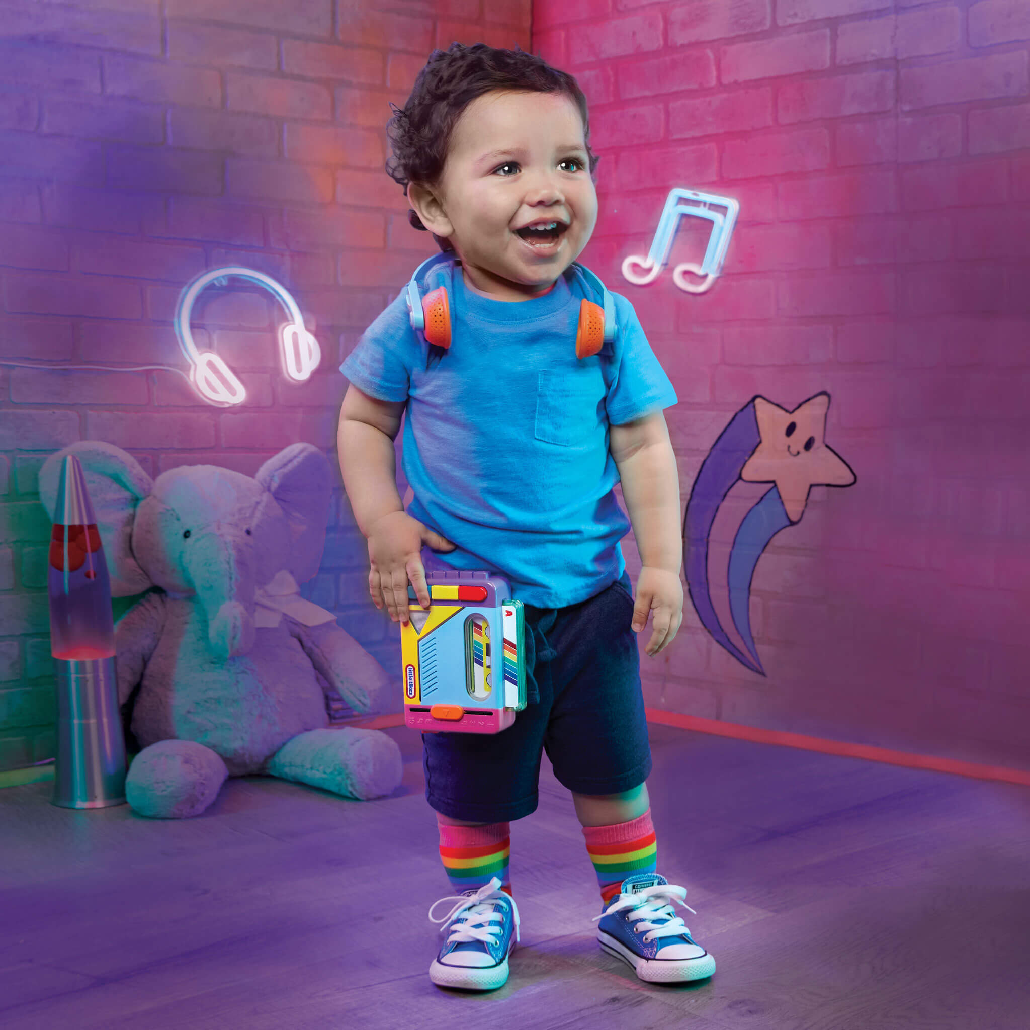 Old School™ Rainbow Remix Music Player - Retro Music Player with Songs, Colors and Numbers Designed for Interactive Lights, Music and Button Play