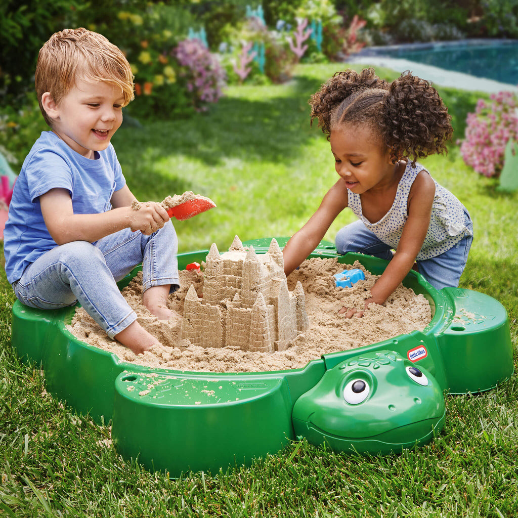 Turtle Sandbox - Classic Turtle Sandbox with Built-In Seats Designed for Covered Outdoor Sand Adventures
